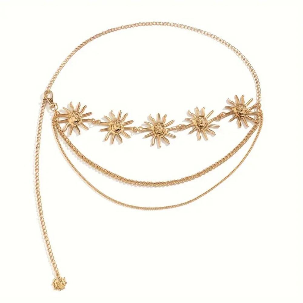 Boho Gold Sun Charm Chain Waist Belt – Adjustable Statement Body Jewelry